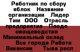 Работник по сбору яблок › Название организации ­ Лидер Тим, ООО › Отрасль предприятия ­ Плодо-, овощеводство › Минимальный оклад ­ 25 000 - Все города Работа » Вакансии   . Тыва респ.,Ак-Довурак г.